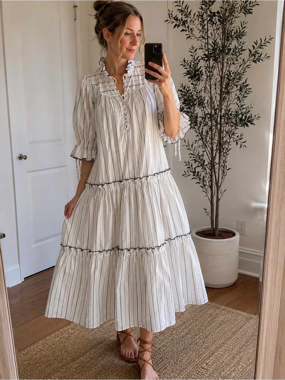 Hunter Bell Holloway Stripe Tiered Midi Dress Size L